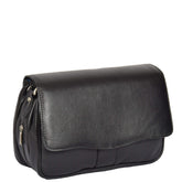 Womens Organiser Shoulder Italian Handbag Ladies Classic Leather Cross Body Bag MIA Black Navy Brown Red Cognac (Black)